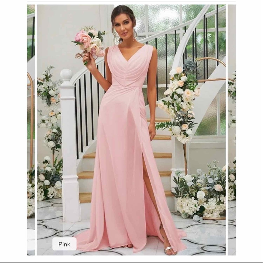 🆕NWT Hebeos Pink Sleeveless Bridesmaid A-line Dress